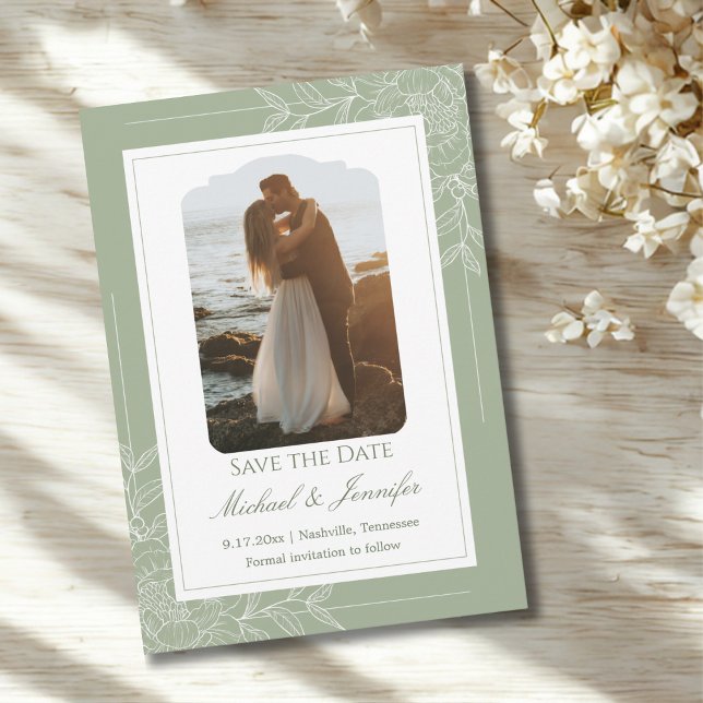 Convites Casamento Rústico Verde Sage e Branco Moderno (Criador carregado)
