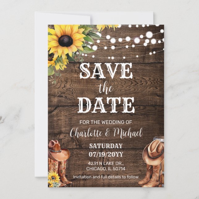 Convites Casamento Rustico Western Save the Date (Frente)