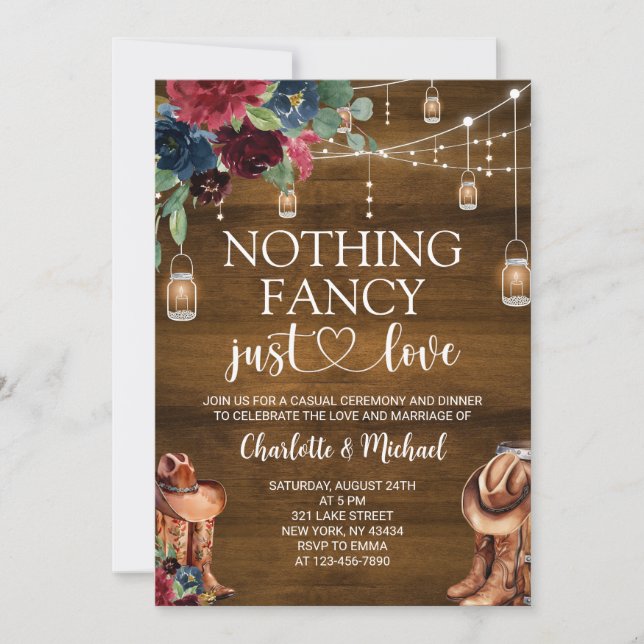 Convites Casamento Rústico Western Sem Frescuras Apenas Amo (Frente)