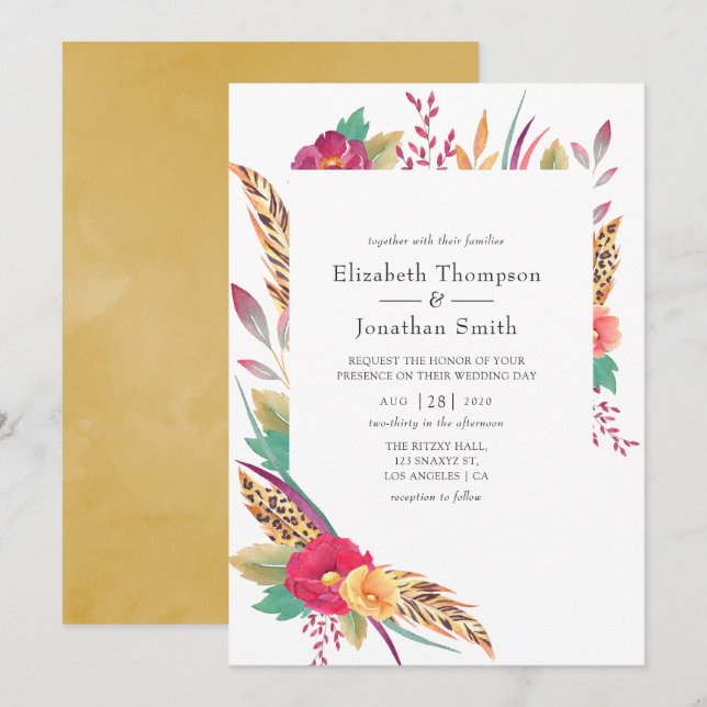 Convites Casamento Safari Floral Aquarela (Frente/Verso)