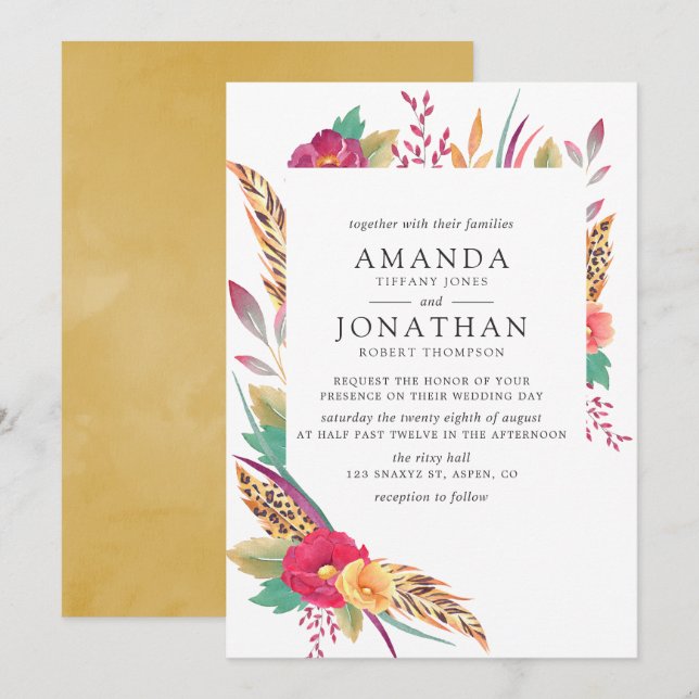 Convites Casamento Safari Floral em Aquarela (Frente/Verso)