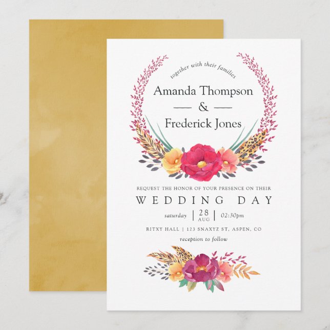 Convites Casamento Safari Floral em Aquarela (Frente/Verso)