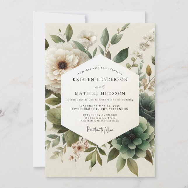 Convites Casamento Sage Antique Bloom (Frente)