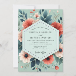 Convites Casamento Sage Coral Artful Bloom