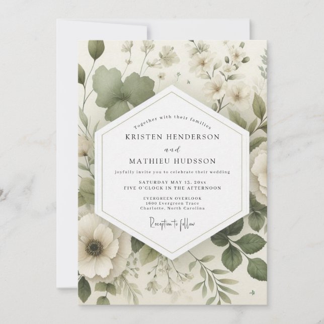 Convites Casamento Sage Delicate Bloom (Frente)