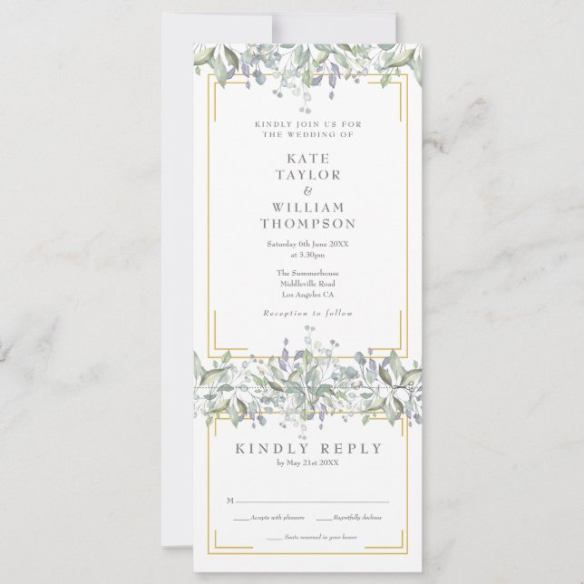 Convites Casamento Sage E Lilás Tudo Em Um (Frente)