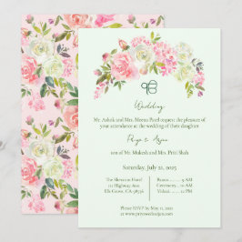 Convites Casamento Sage Green e Pink Floral Sikh Ik Onkar