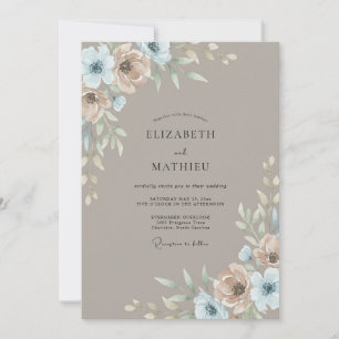 Convites Casamento Sage Ranunculus Aço Bege