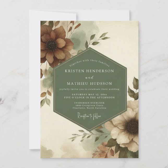 Convites Casamento Sage Russet Bloom (Frente)