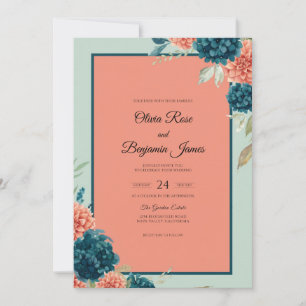 Convites Casamento Salmão Teal Zinnia Eucalipto