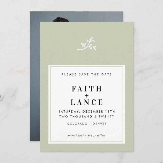 Convites CASAMENTO SALVAR A DATA DO simples galho giro verd (Frente/Verso)