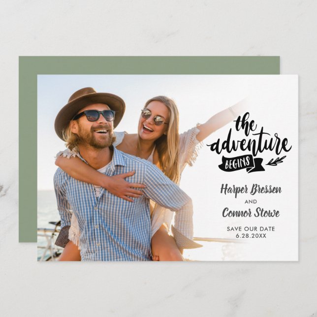 Convites Casamento Salve a Data 2 Foto da Aventura Começa (Frente/Verso)