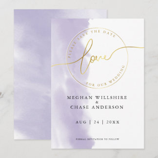 Convites CASAMENTO | Salve a Data Lilac Violeta Aquarela