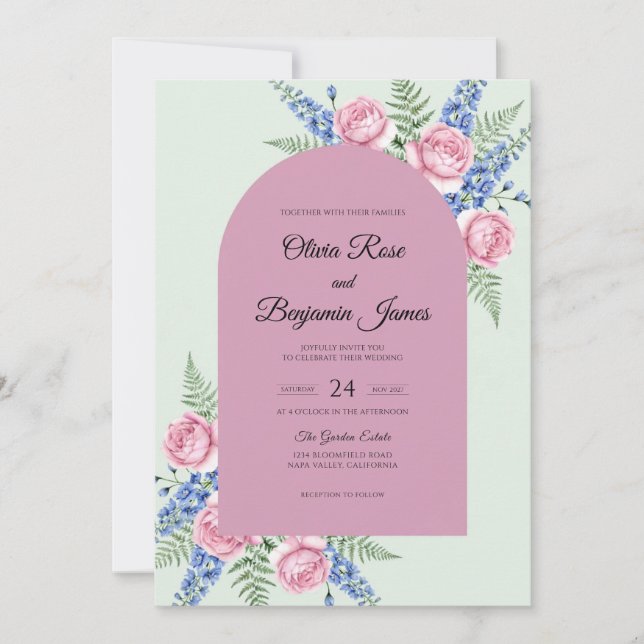 Convites Casamento Samambaia e Hortelã Rosa (Frente)