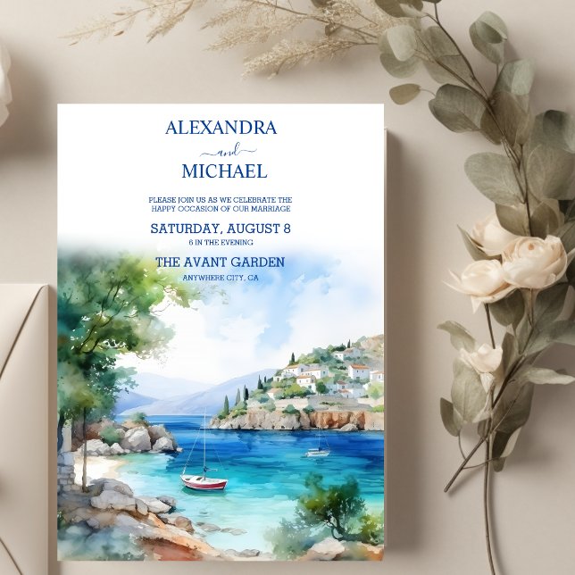 Convites Casamento Santorini, paisagem grécia (Criador carregado)