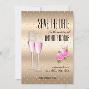 Convites Casamento Save The Date champanhe rosa dourado ele