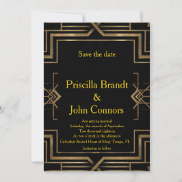 Convites Casamento Save the Date, preto & dourado, great-Ga