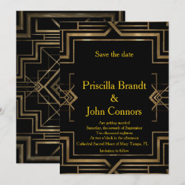 Convites Casamento Save the Date, preto e dourado, grande-G