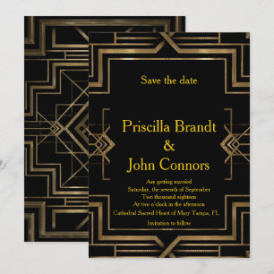 Convites Casamento Save the Date, preto e dourado, grande-G