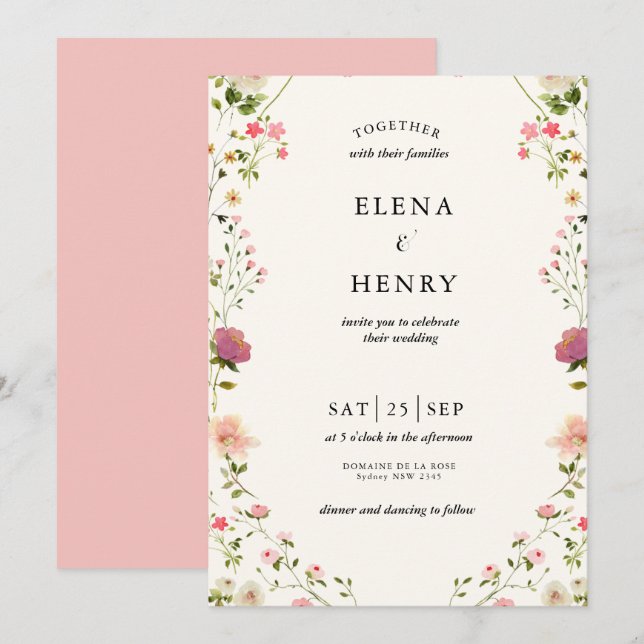 Convites Casamento Secreto De Pastel Selvagem (Frente/Verso)