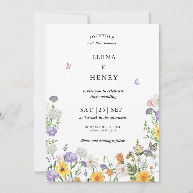 Convites Casamento Secreto De Pastel Wildflower Inv (Frente)