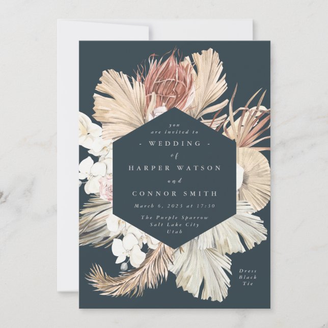 Convites Casamento Selvagem de Grama Seca com Pampas Florai (Frente)