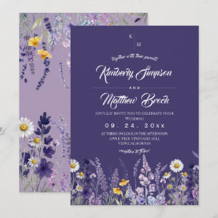 Convites Casamento Selvagem Moderno e Elegante Roxo Rústico