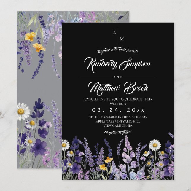 Convites Casamento Selvagem Moderno & Elegante Rústico Pret (Frente/Verso)