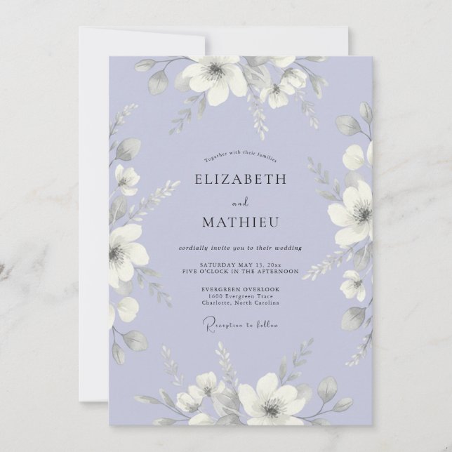 Convites Casamento Seráfico de Lavanda na Primavera (Frente)