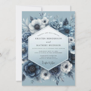 Convites Casamento Serenidade Floral Azul Ardósia