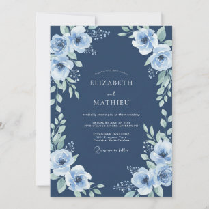 Convites Casamento Serenidade Floral Azul Marinho