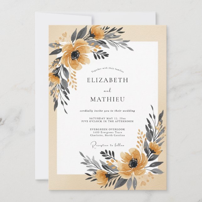 Convites Casamento Sereno Amarelo Mostarda Outonal (Frente)