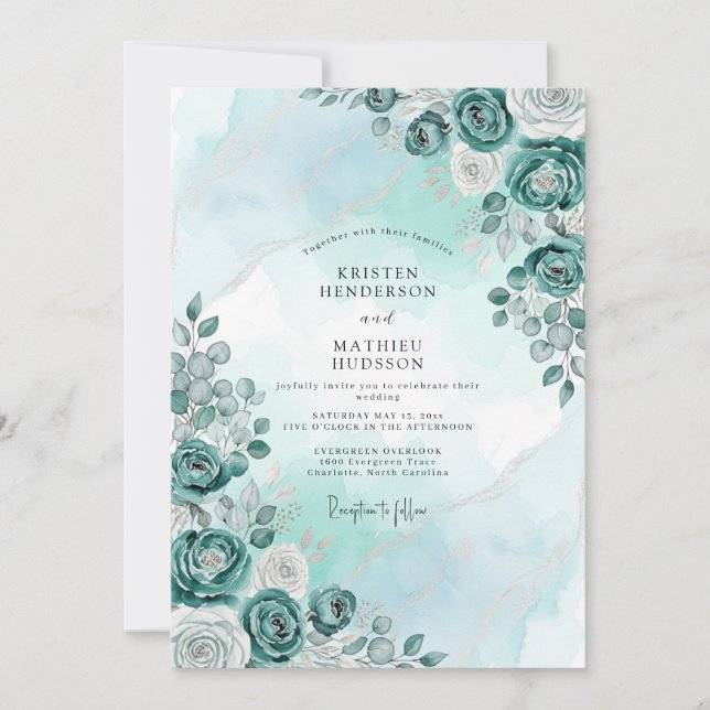 Convites Casamento Sereno de Inverno em Verde-Menta (Frente)