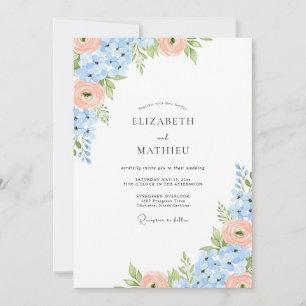 Convites Casamento Sereno de Primavera Azul Claro