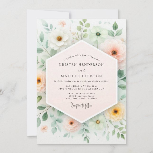 Convites Casamento Sereno de Primavera em Verde Menta (Frente)