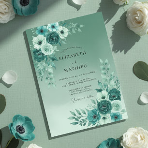 Convites Casamento Sereno de Primavera em Verde Turquesa