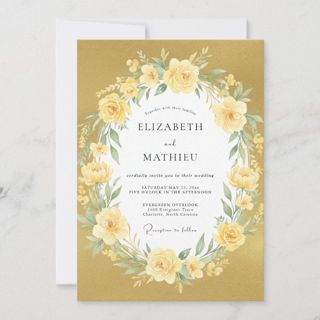 Convites Casamento Sereno de Verão Amarelo (Frente)