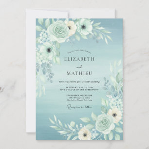 Convites Casamento Sereno em Aquarela Azul Claro