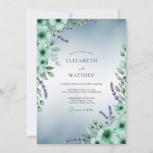 Convites Casamento Sereno em Verde Menta em Aquarela