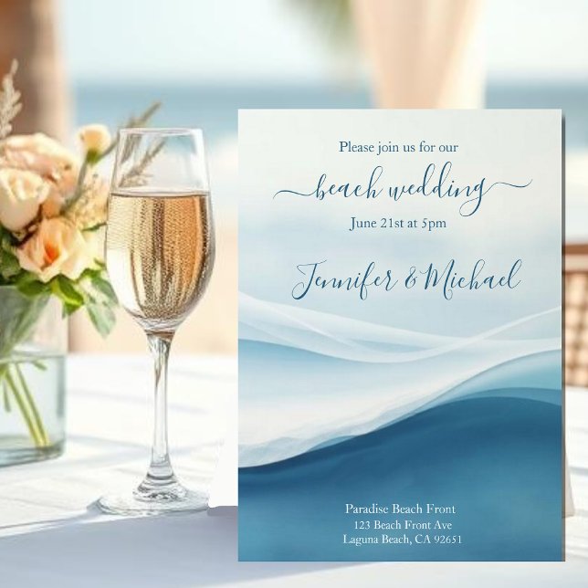 Convites Casamento Sereno na Praia Azul (Serene Blue Abstract Beach Wedding Invitation )