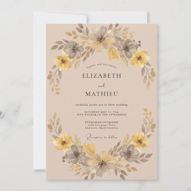 Convites Casamento Sereno Outonal Ocre (Frente)