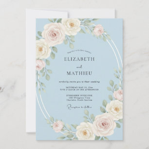 Convites Casamento Sereno Rosa Azul Claro