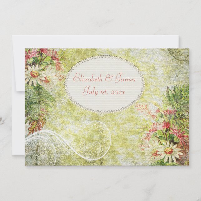 Convites Casamento Shabby Chic Margaridas & Flores Silvestr (Frente)