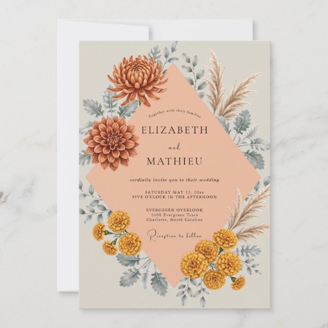 Convites Casamento Sienna Dahlia Pampas (Frente)