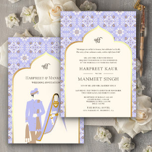 Convites Casamento Sikh Anand Karaj com padrão de lavanda m
