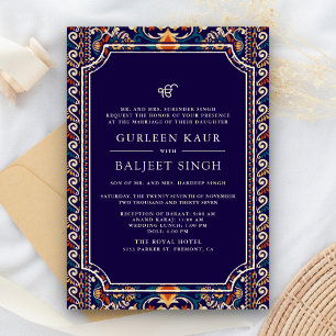 Convites Casamento Sikh Anand Karaj Ikat Azul Escuro Amarel