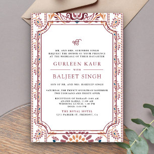 Convites Casamento Sikh Anand Karaj Ikat Branco Rosa