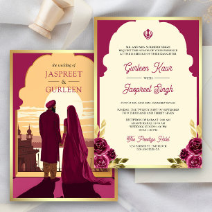 Convites Casamento Sikh Anand Karaj Magenta Étnico Indiano
