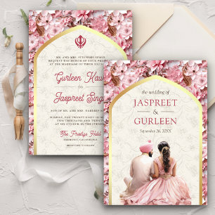 Convites Casamento Sikh Anand Karaj Punjabi Floral Rosa