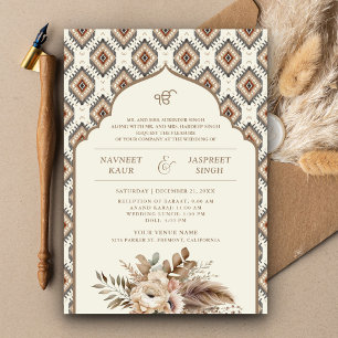 Convites Casamento Sikh Boho Ivory Beige Ikat Anand Karaj